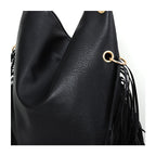 Sac à franges femme noir, clous étoiles dorés, poignée chaîne