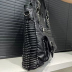 Sac à main noir femme format A4, similicuir grainé, bandoulière