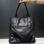 Sac à main noir femme format A4, similicuir grainé, bandoulière