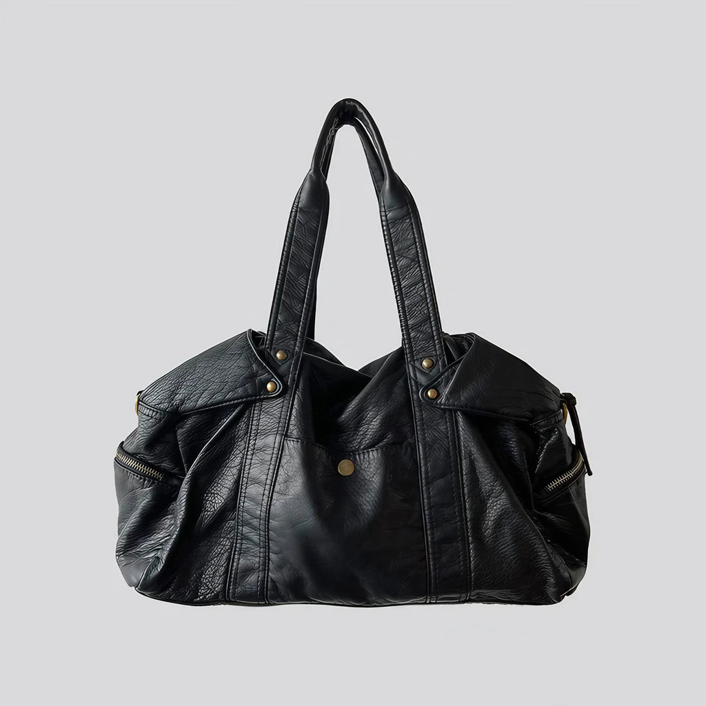 Grand sac à main femme format A4 en similicuir, fini vieilli, noir
