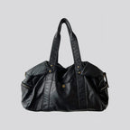 Grand sac à main femme format A4 en similicuir, fini vieilli, noir