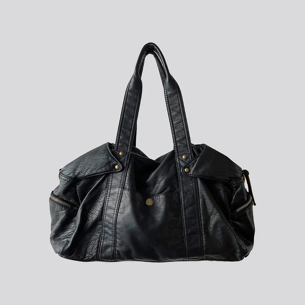 Grand sac à main femme format A4 en similicuir, fini vieilli, noir