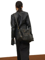 Grand sac à main femme format A4 en similicuir, fini vieilli
