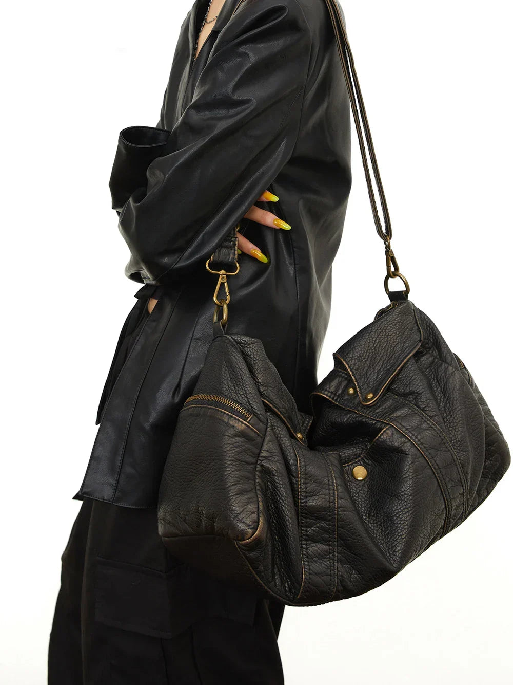 Grand sac à main femme format A4 en similicuir, fini vieilli