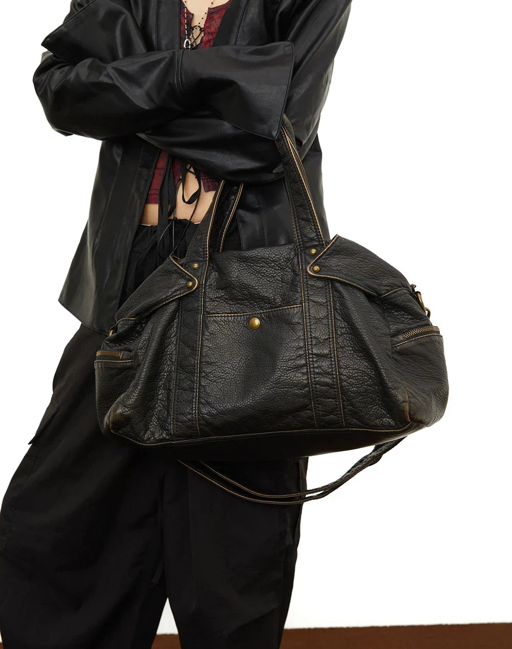 Grand sac à main femme format A4 en similicuir, fini vieilli