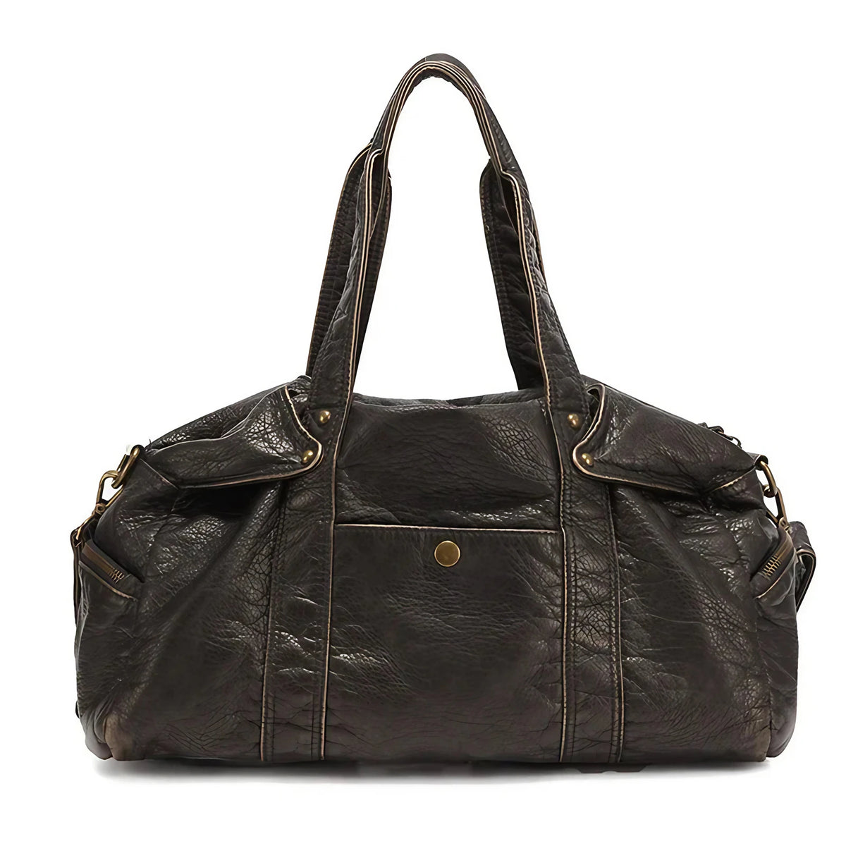 Grand sac à main femme format A4 en similicuir, fini vieilli, noir bronze