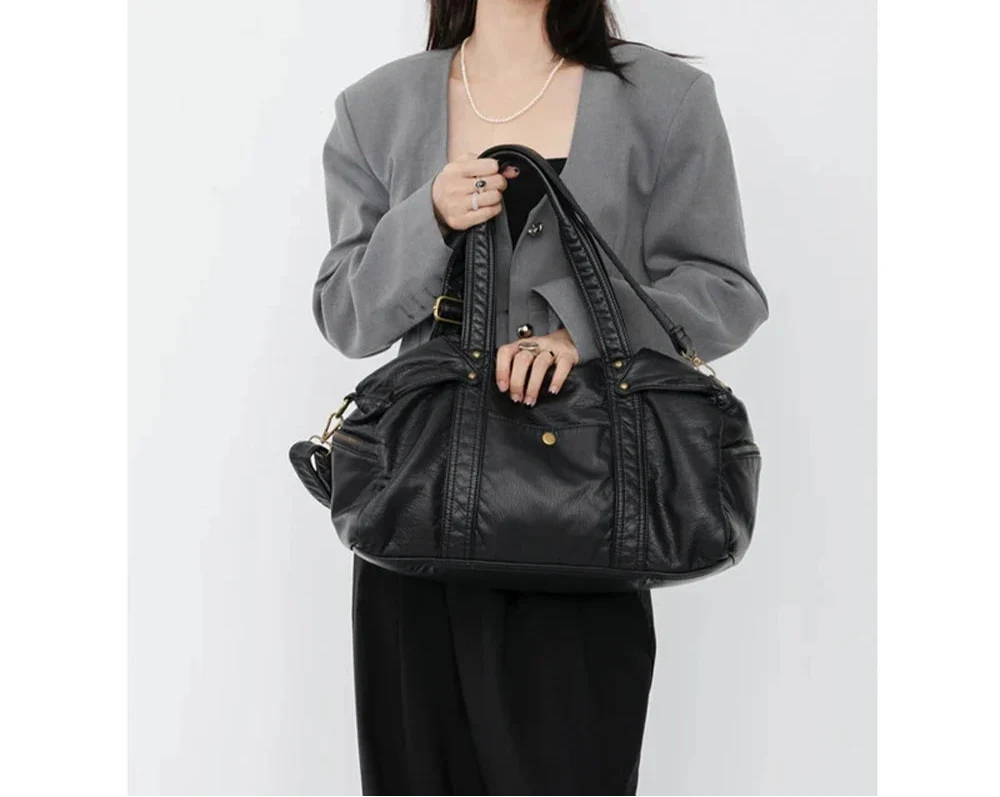Grand sac à main femme format A4 en similicuir, fini vieilli