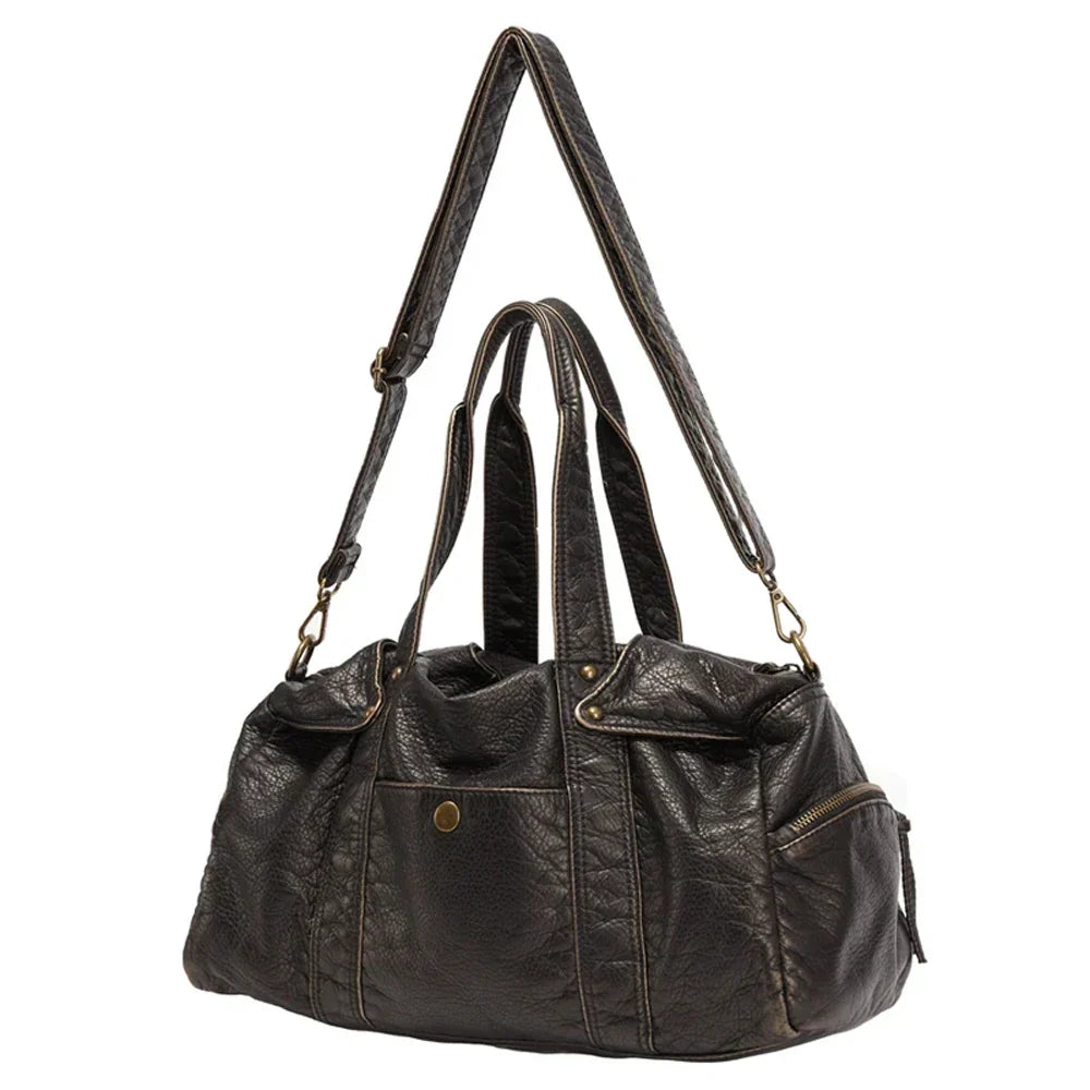 Grand sac à main femme format A4 en similicuir, fini vieilli
