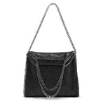 Sac à main femme noir en similicuir, décor chaîne à maillons