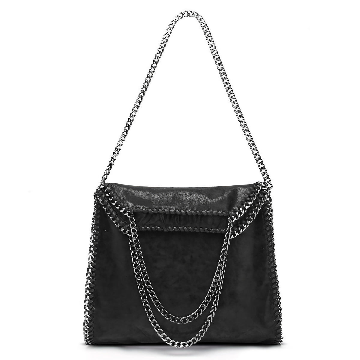 Sac à main femme noir en similicuir, décor chaîne à maillons