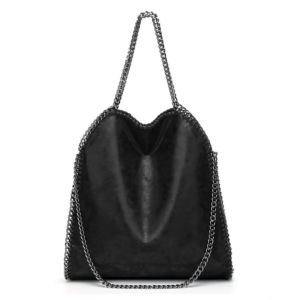Sac à main femme noir en similicuir, décor chaîne à maillons, noir