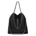 Sac à main femme noir en similicuir, décor chaîne à maillons, noir
