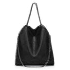 Sac à main femme noir en similicuir, décor chaîne à maillons, noir