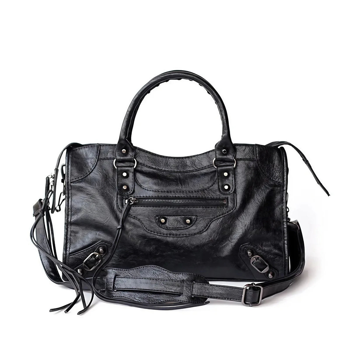 Sac à main femme en similicuir, bandoulière amovible, quatre formats, noir