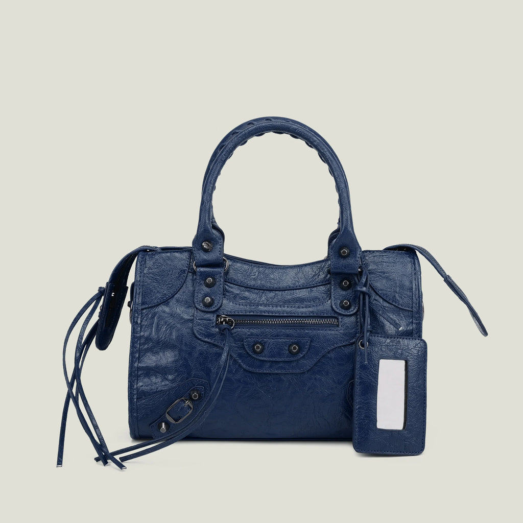 Sac à main femme en similicuir, bandoulière amovible, quatre formats, bleu foncé