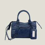 Sac à main femme en similicuir, bandoulière amovible, quatre formats, bleu foncé