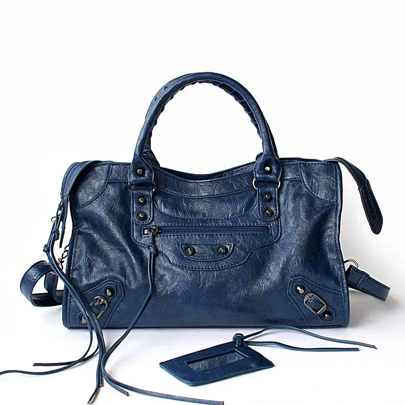 Sac à main femme en similicuir, bandoulière amovible, quatre formats, bleu foncé
