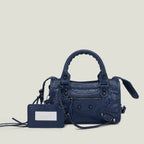 Sac à main femme en similicuir, bandoulière amovible, quatre formats, bleu foncé
