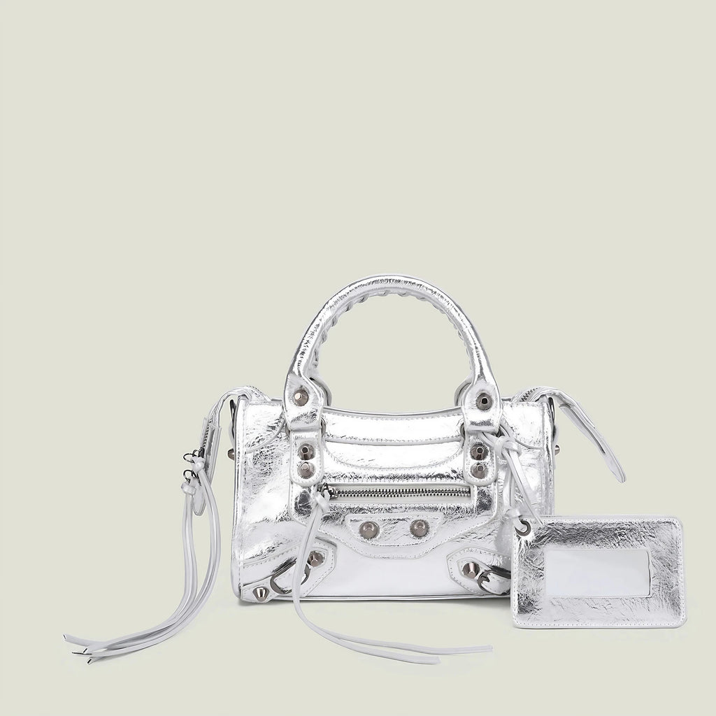 Sac à main femme en similicuir, bandoulière amovible, quatre formats, argenté