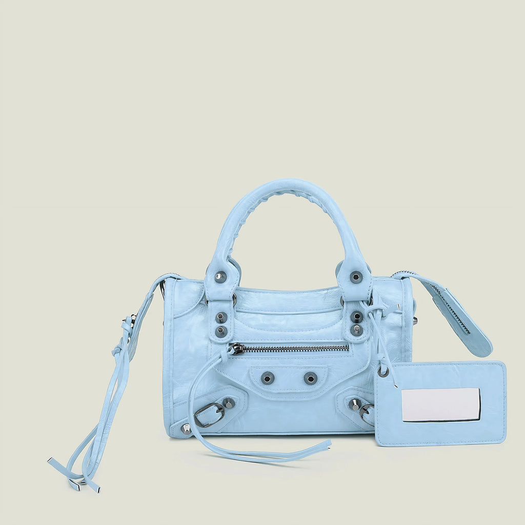 Sac à main femme en similicuir, bandoulière amovible, quatre formats, bleu ciel