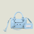 Sac à main femme en similicuir, bandoulière amovible, quatre formats, bleu ciel