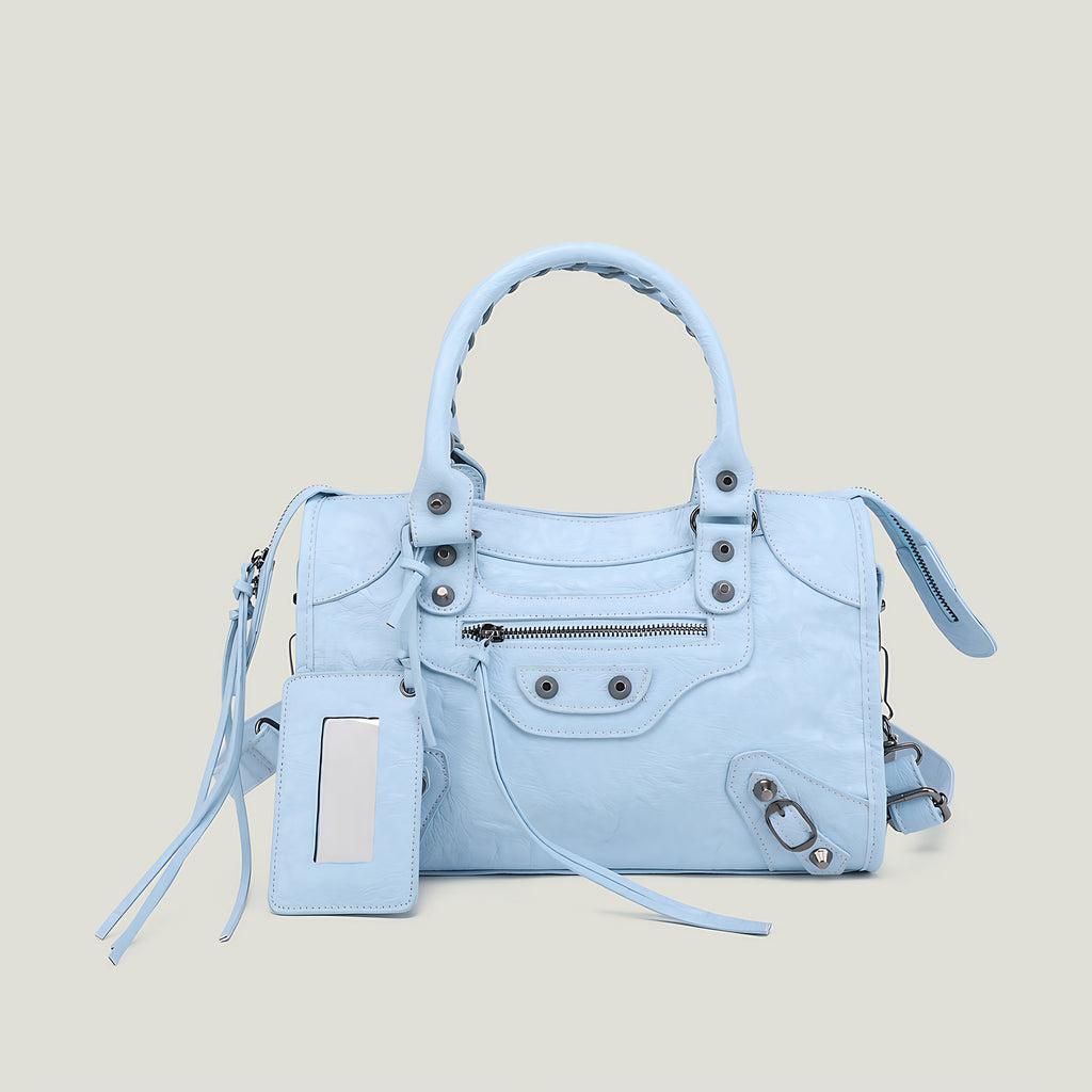 Sac à main femme en similicuir, bandoulière amovible, quatre formats, bleu ciel