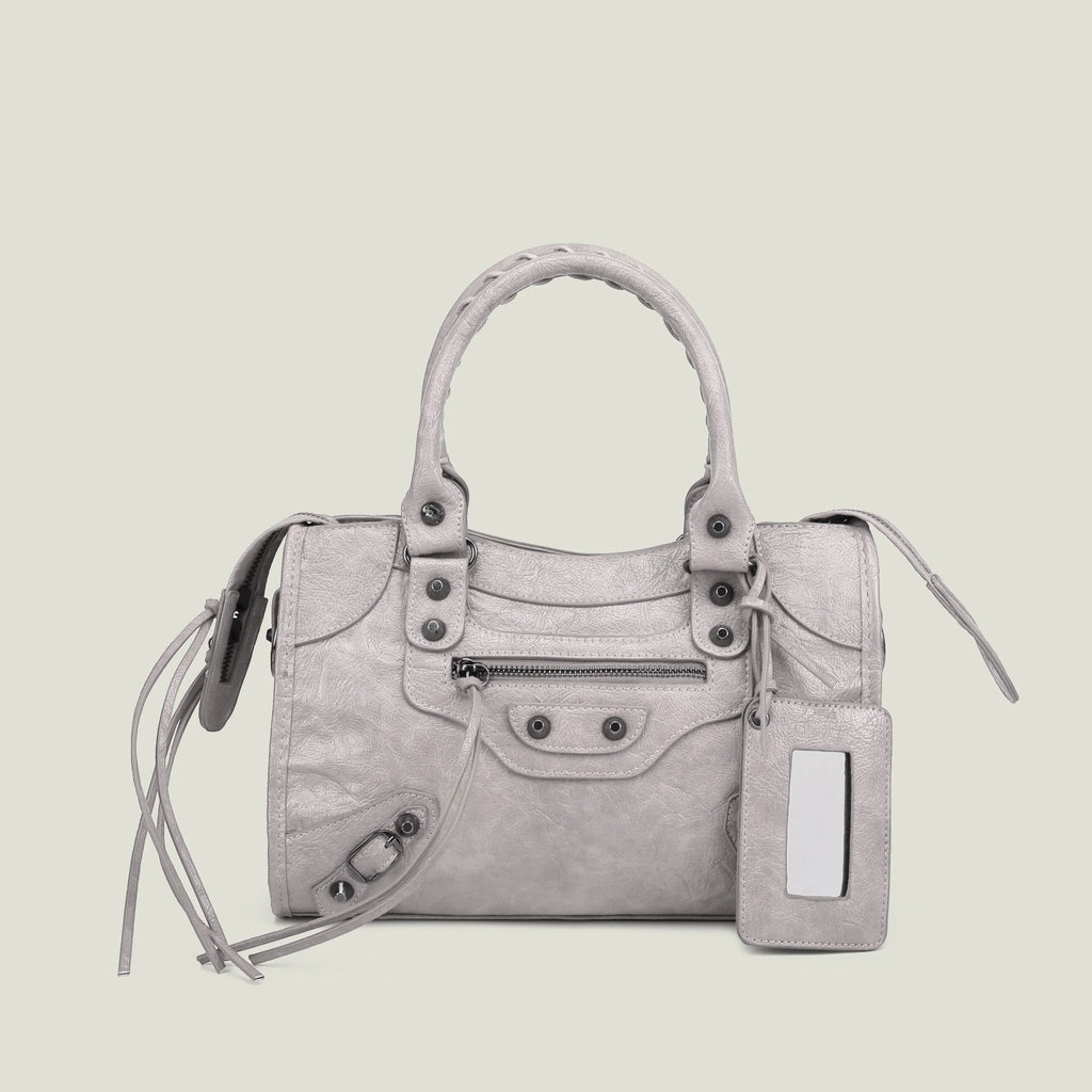 Sac à main femme en similicuir, bandoulière amovible, quatre formats, gris clair
