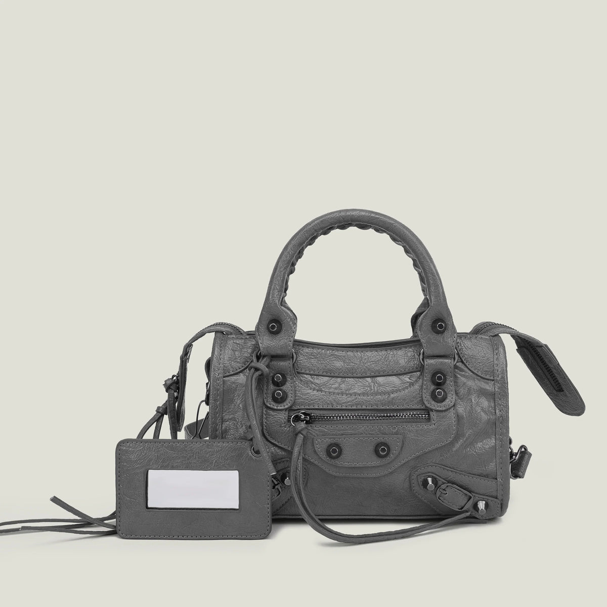 Sac à main femme en similicuir, bandoulière amovible, quatre formats, gris foncé