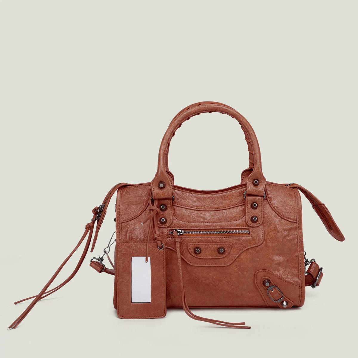 Sac à main femme en similicuir, bandoulière amovible, quatre formats, marron