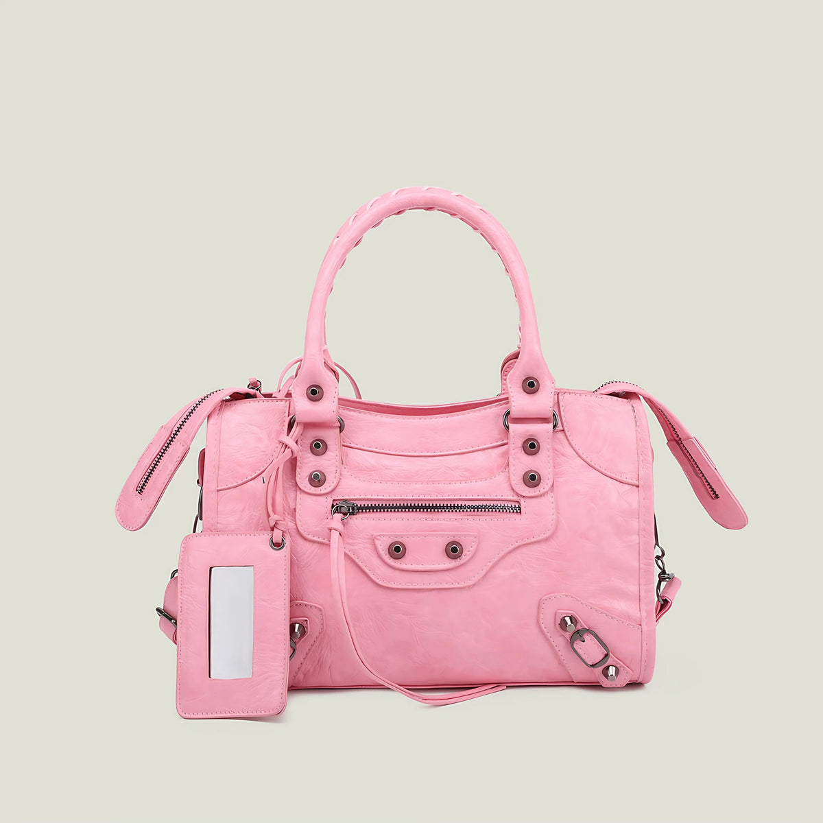 Sac à main femme en similicuir, bandoulière amovible, quatre formats, rose