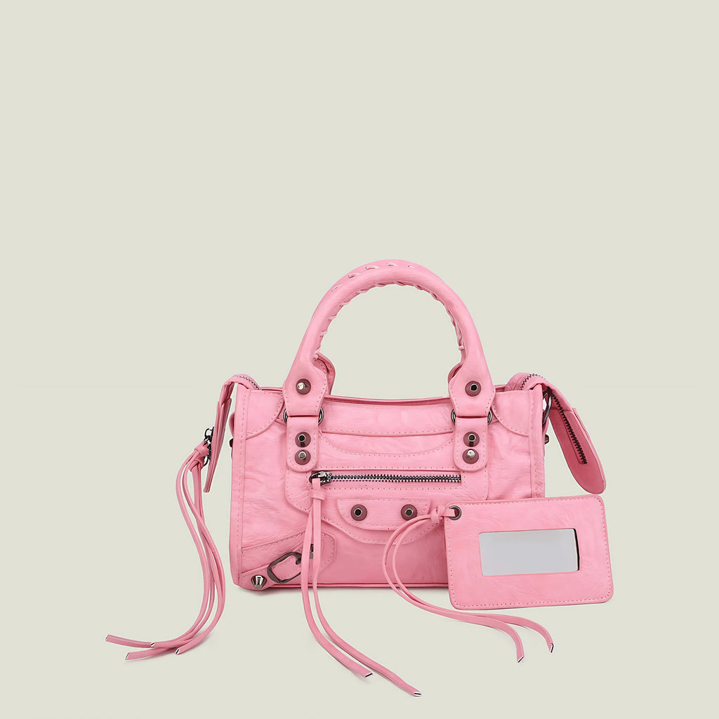 Sac à main femme en similicuir, bandoulière amovible, quatre formats, rose
