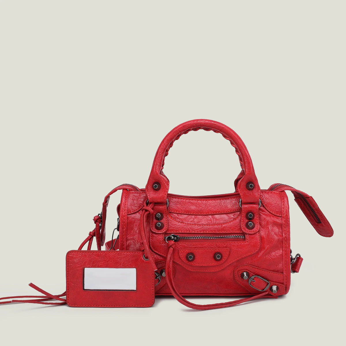 Sac à main femme en similicuir, bandoulière amovible, quatre formats, rouge