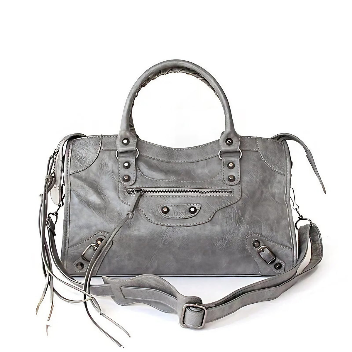 Sac à main femme en similicuir, bandoulière amovible, quatre formats, gris foncé