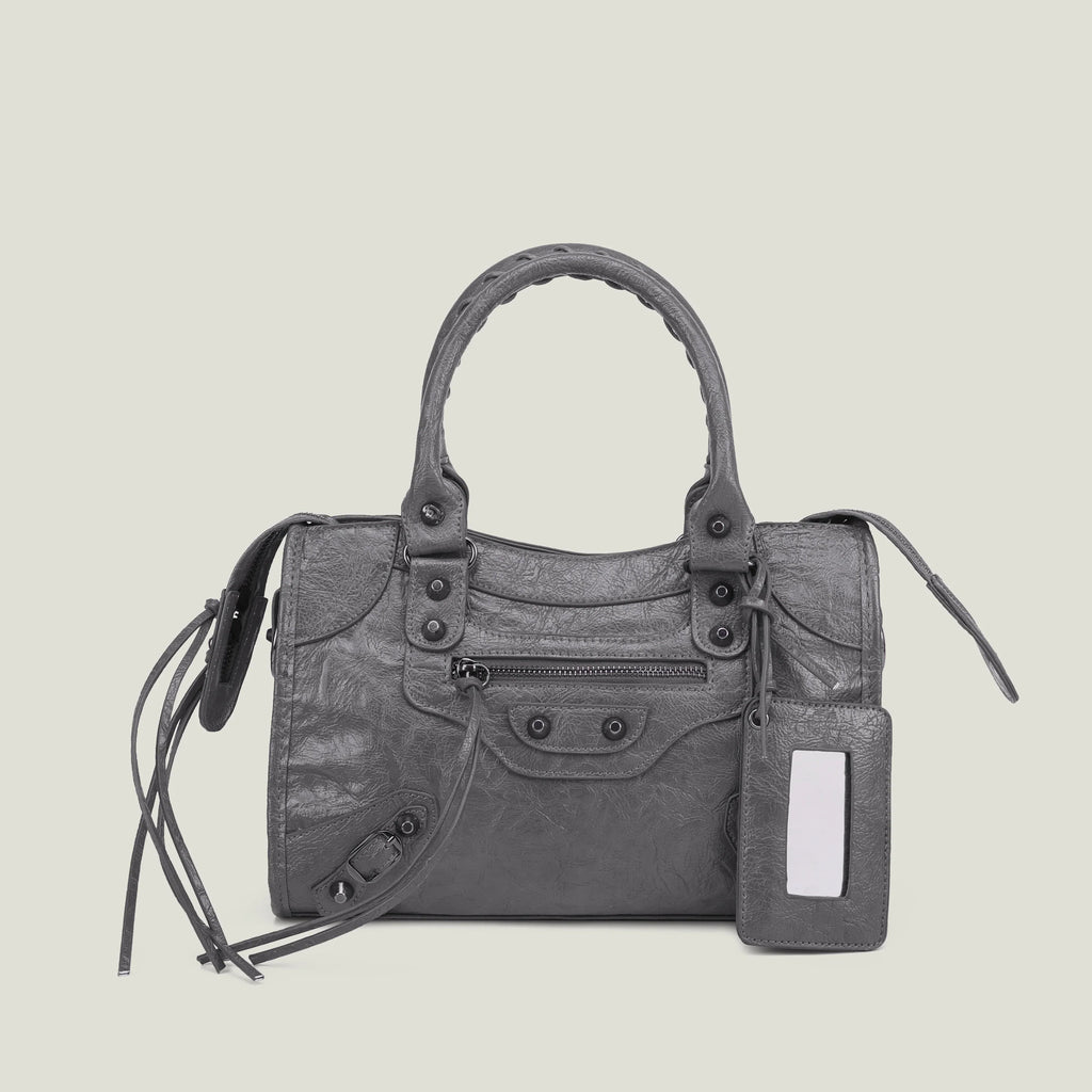 Sac à main femme en similicuir, bandoulière amovible, quatre formats, gris foncé