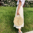 Sac panier rond en paille femme, anses rigides, zippé