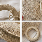 Sac panier rond en paille femme, anses rigides, zippé