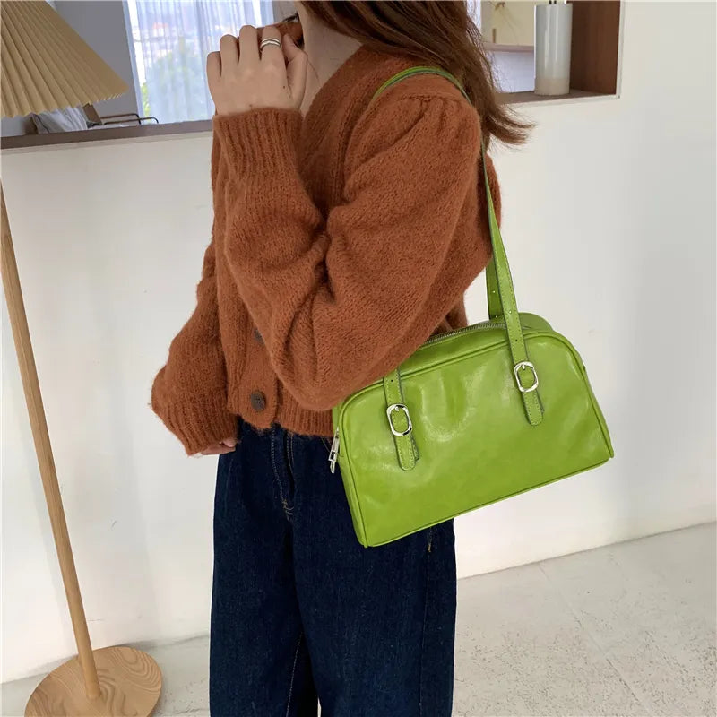 Sac rectangulaire rétro femme à anses amovibles, 25 x 14 cm, vert