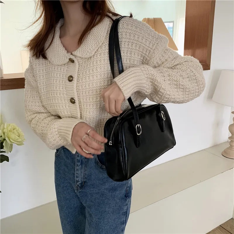 Sac rectangulaire rétro femme à anses amovibles, 25 x 14 cm