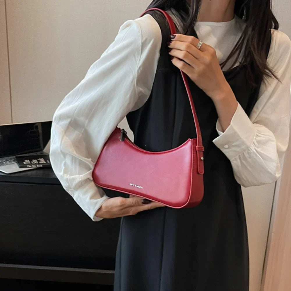 Petit sac à main rouge femme en similicuir zippé