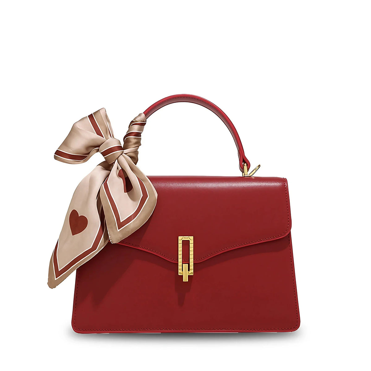 Sac cartable rouge femme en cuir fendu, rabat à fermoir doré, rouge