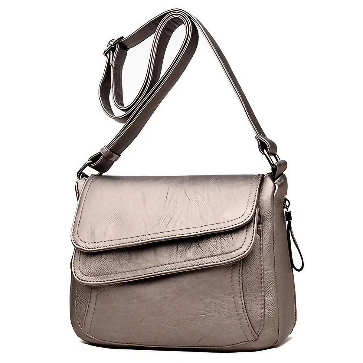 Sac besace femme souple en similicuir à rabat, sept coloris, métallisé