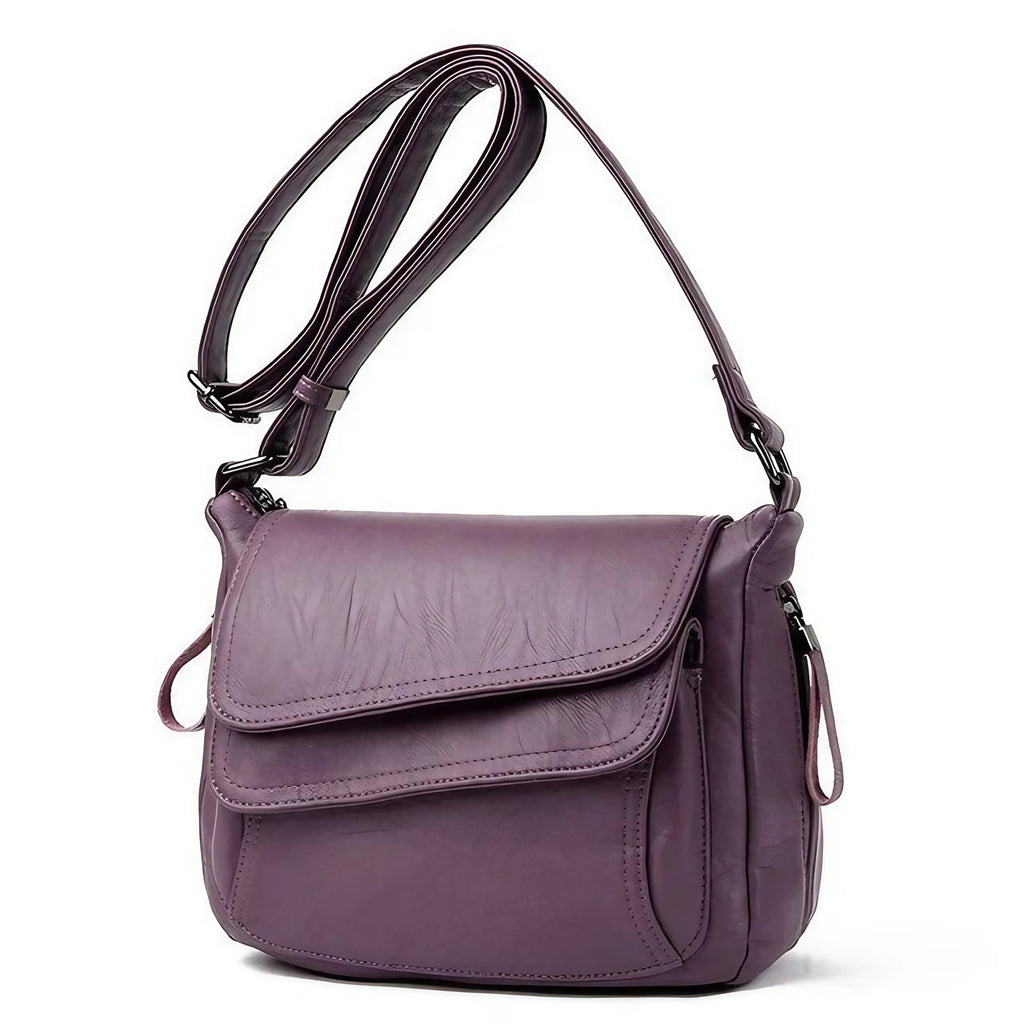 Sac besace femme souple en similicuir à rabat, sept coloris, violet