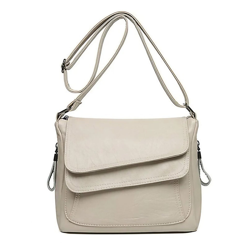 Sac besace femme souple en similicuir à rabat, sept coloris, blanc