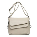 Sac besace femme souple en similicuir à rabat, sept coloris, blanc