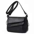 Sac besace femme souple en similicuir à rabat, sept coloris, noir