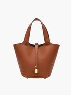 Sac à main structuré femme en cuir, poignées courtes, zippé, café