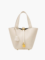 Sac à main structuré femme en cuir, poignées courtes, zippé, beige