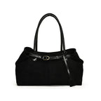 Sac à main femme en suédine, fermeture aimantée, 40 x 21 cm, noir