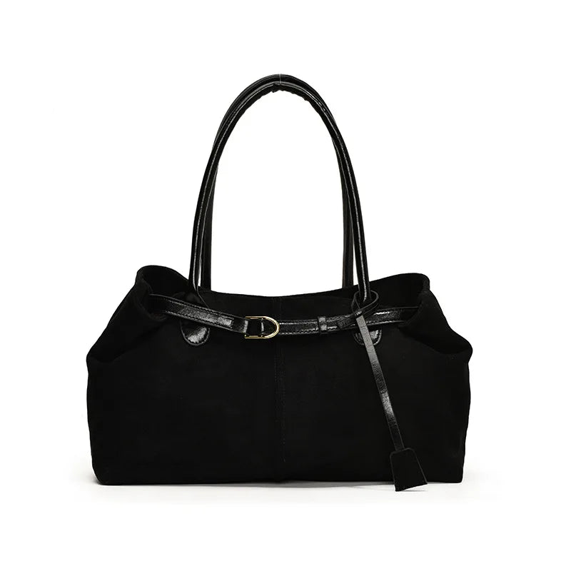 Sac à main femme en suédine, fermeture aimantée, 40 x 21 cm, noir