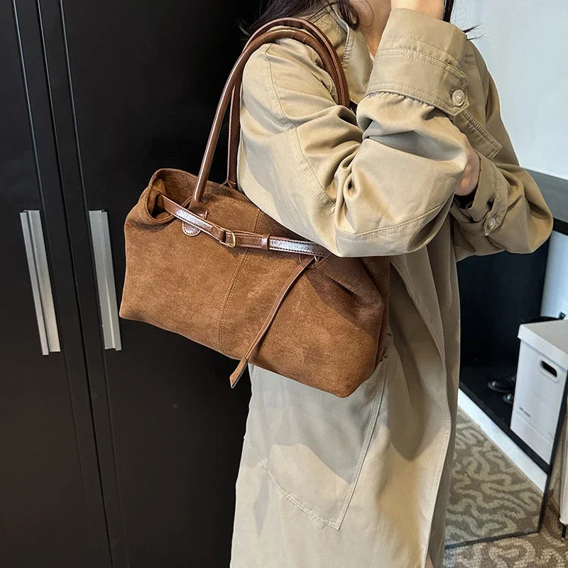 Sac à main femme en suédine, fermeture aimantée, 40 x 21 cm